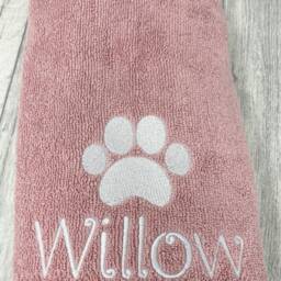 Puppy Dog Personalised Towel, Embroidered Hand Doggie Paw Custom Name, Dog, Print Gifts For Dogs Cats Pets - thumbnail 2