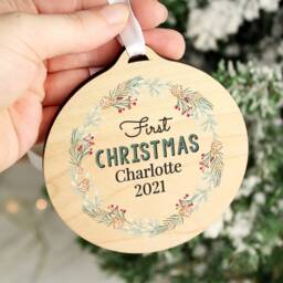 Personalised Christmas Wreath Wooden Ornament Custom Tree Decoration - thumbnail 1