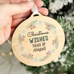 Personalised Christmas Wreath Wooden Ornament Custom Tree Decoration - thumbnail 3
