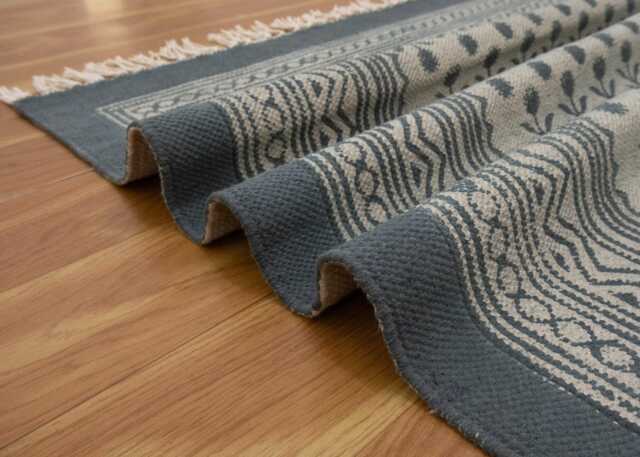 Handmade Light Grey Floral Rug Block Printed Cotton Area Bedroom Rug Large Hallway Stair Runner 6x9 9x12 2x24 4x20 12x12 Feet - image 1