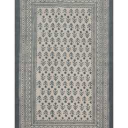 Handmade Light Grey Floral Rug Block Printed Cotton Area Bedroom Rug Large Hallway Stair Runner 6x9 9x12 2x24 4x20 12x12 Feet - thumbnail 2