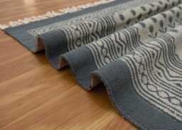 Handmade Light Grey Floral Rug Block Printed Cotton Area Bedroom Rug Large Hallway Stair Runner 6x9 9x12 2x24 4x20 12x12 Feet - thumbnail 1