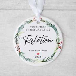 Your First Christmas As My Auntie Bauble - Ceramic Winter Wreath Ornament Any Relation Baby Decoration With Personalised Names - thumbnail 2