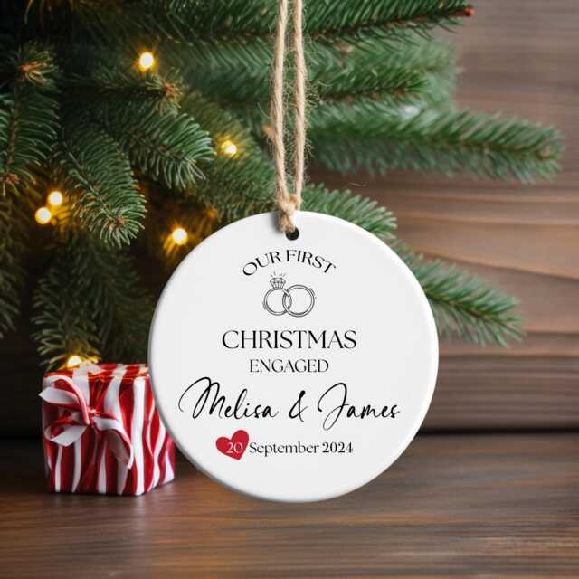 Personalized First Christmas Engaged Ceramic Ornament - image 1