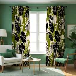 Tropical Leaf Print Curtains, Green & Black Monstera Drapes, Modern Botanical Window Panels, Made To Measure Eyelet Or Rod Pocket Curtains