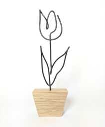 Handmade Wire Tulip On Oak Base Flower Gifts & Home Decor