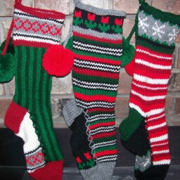 Hand Knit Christmas Stocking Red White Horizontal Stripes Snowflake Border By Santa's Works - thumbnail 3
