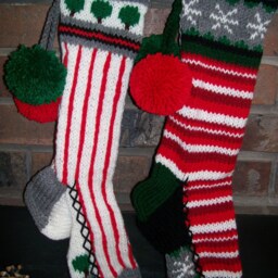 Hand Knit Christmas Stocking Red White Horizontal Stripes Snowflake Border By Santa's Works - thumbnail 2
