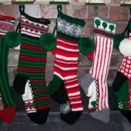 Hand Knit Christmas Stocking Red White Horizontal Stripes Snowflake Border By Santa's Works - thumbnail 4