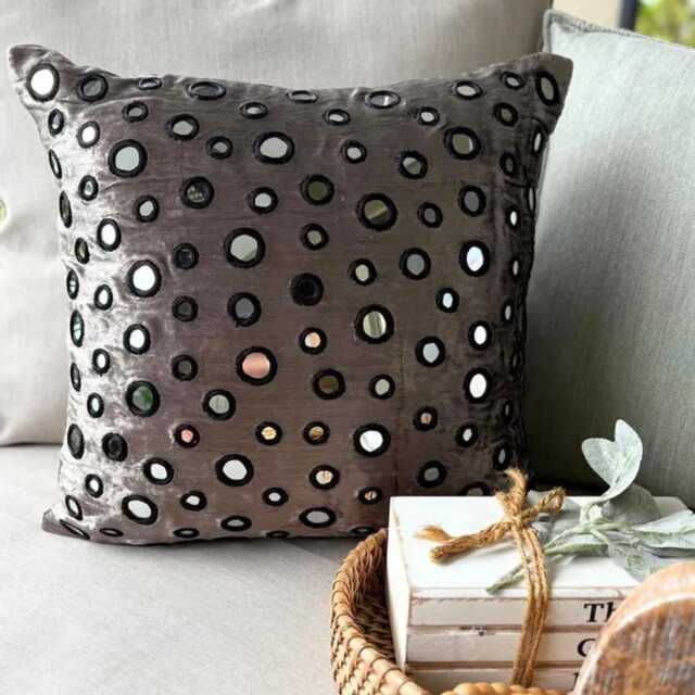 "Gray Velvet Mirror Work Decorative Pillow Sham 24""x24""/26""x26" - image 1