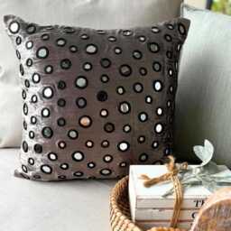 "Gray Velvet Mirror Work Decorative Pillow Sham 24""x24""/26""x26" - thumbnail 1