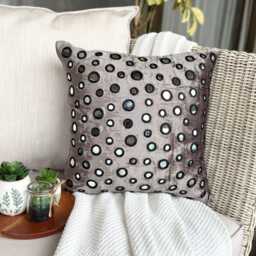 "Gray Velvet Mirror Work Decorative Pillow Sham 24""x24""/26""x26" - thumbnail 2