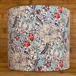 William Morris Art Deco Golden Lily Fabric Cotton Drum in 20cm /30cm/40cm For Lamps/Ceiling Lights. Eu/Uk/Us Fittings - thumbnail 1