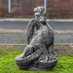 Sitting Dragon Cement Statue Concrete Figurine Handmade Fantasy Creature Sculpture Durable Garden Decor Ornament Gift - thumbnail 3