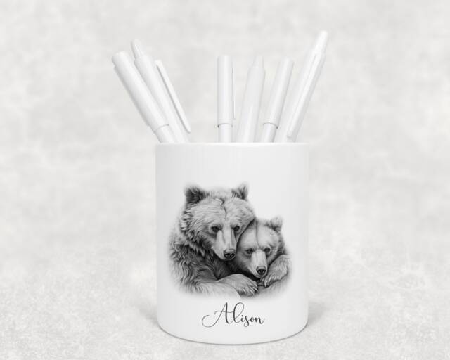 Personalised Sketched Bear Pencil Pot, Makeup Brush Holder, School Gift - image 1