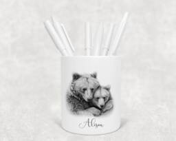 Personalised Sketched Bear Pencil Pot, Makeup Brush Holder, School Gift - thumbnail 1