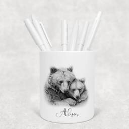 Personalised Sketched Bear Pencil Pot, Makeup Brush Holder, School Gift - thumbnail 3