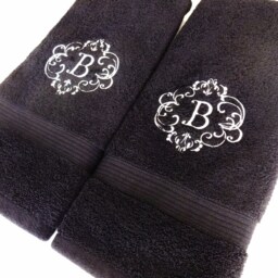 Monogrammed Black Hand Towel Personalized Embroidered Bathroom Decor - thumbnail 3