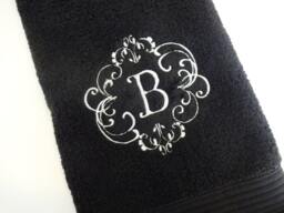 Monogrammed Black Hand Towel Personalized Embroidered Bathroom Decor