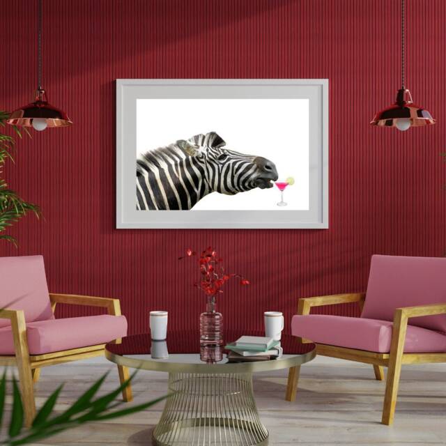 Quirky Zebra Wall Art, Cocktail Print, Animal Theme Home Decor - image 1