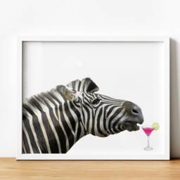 Quirky Zebra Wall Art, Cocktail Print, Animal Theme Home Decor - thumbnail 2