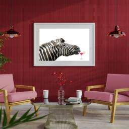 Quirky Zebra Wall Art, Cocktail Print, Animal Theme Home Decor - thumbnail 1