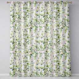 Watercolor Butterflies Green Leaves Branches Seamless Pattern Light Lilac Readymade Eyelet Ring Top Thermal 100% Blackout Curtains - thumbnail 2