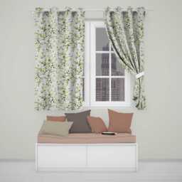 Watercolor Butterflies Green Leaves Branches Seamless Pattern Light Lilac Readymade Eyelet Ring Top Thermal 100% Blackout Curtains