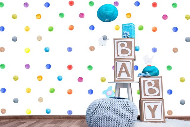 Watercolor Polka Dot Wall Stickers - Peel & Stick Nursery Decor, Baby Room Accents - image 1