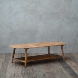 Reclaimed Oval Teak Wood Coffee Table Center Table With Shelf For Living Room - thumbnail 2