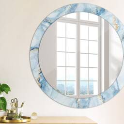 Blue Marble With Gold, Blue, Round Mirror Frame, Colorful, Glass Wall Art, Printed - thumbnail 3