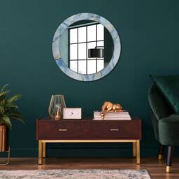 Blue Marble With Gold, Blue, Round Mirror Frame, Colorful, Glass Wall Art, Printed - thumbnail 2