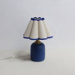 Handmade Scallop Burlap Lampshade With Navy Blue Ceramic Base - thumbnail 1