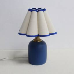 Handmade Scallop Burlap Lampshade With Navy Blue Ceramic Base - thumbnail 2
