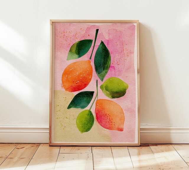 Lemon & Lime Watercolor Print, Fruit Wall Art, Colorful Kitchen Poster, Citrus Botanical Painting, Summer Fresh Home Decor - image 1