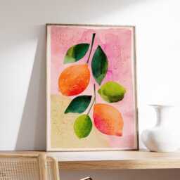 Lemon & Lime Watercolor Print, Fruit Wall Art, Colorful Kitchen Poster, Citrus Botanical Painting, Summer Fresh Home Decor - thumbnail 3