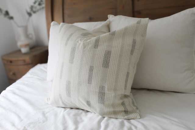 Strip White Cushion Cover in Cotton Farmhouse Country Style, 55x55cm - image 1