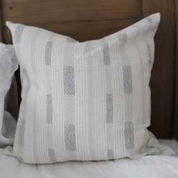 Strip White Cushion Cover in Cotton Farmhouse Country Style, 55x55cm - thumbnail 3