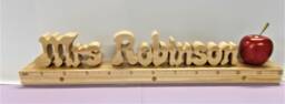 All Wood Teachers Name With Red Apple