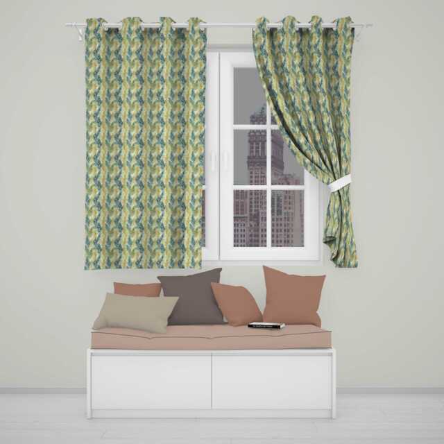 Pastel Fern Leaves in Soft Multicolour Botanical Pattern Readymade Eyelet Ring Top Thermal 100% Blackout Curtains - image 1