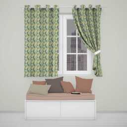 Pastel Fern Leaves in Soft Multicolour Botanical Pattern Readymade Eyelet Ring Top Thermal 100% Blackout Curtains