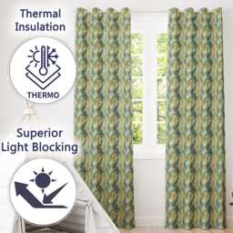 Pastel Fern Leaves in Soft Multicolour Botanical Pattern Readymade Eyelet Ring Top Thermal 100% Blackout Curtains - thumbnail 3