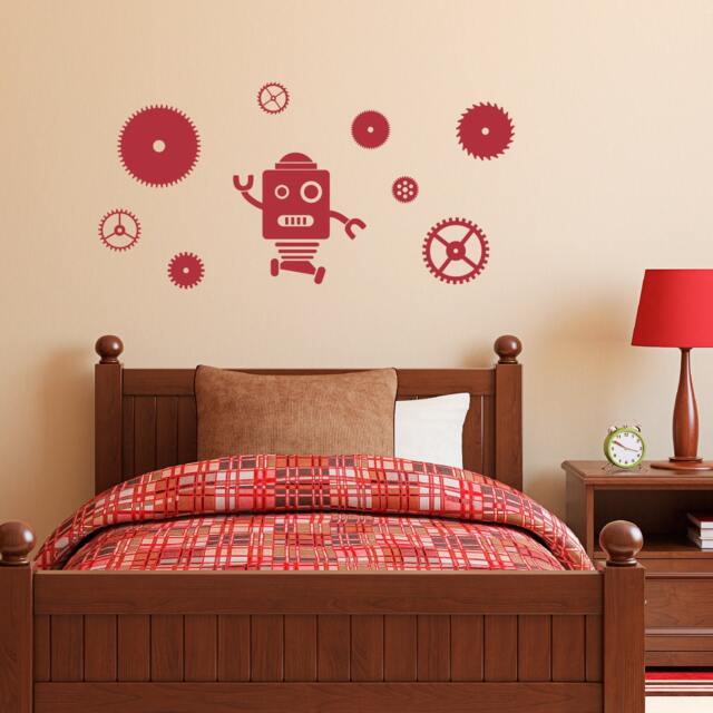 Robot & Gears Wall Decal Set - Boy Bedroom Decor - image 1
