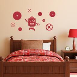 Robot & Gears Wall Decal Set - Boy Bedroom Decor - thumbnail 1
