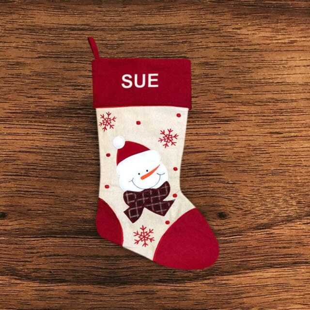 Personalised Christmas Stocking - Red Snowman Embroidered Name - image 1