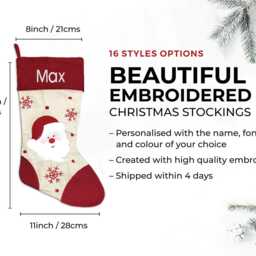 Personalised Christmas Stocking - Red Snowman Embroidered Name - thumbnail 2
