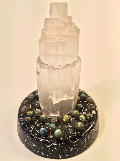 Bejeweled Orgone Selenite Tower Sculpture With Labradorite - image 1