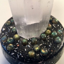 Bejeweled Orgone Selenite Tower Sculpture With Labradorite - thumbnail 3