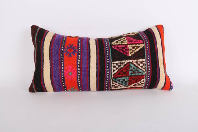 Handmade Turkish Kilim Pillow Cover Bohemian Lumbar Cushion - 12x24 - image 1