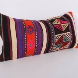 Handmade Turkish Kilim Pillow Cover Bohemian Lumbar Cushion - 12x24 - thumbnail 3